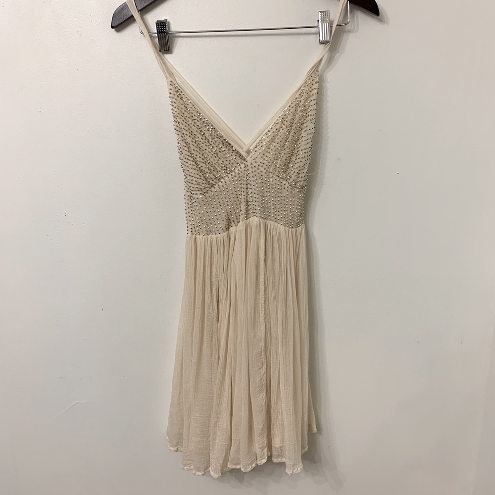Beaded Free People Cream/White Dress; Size 4